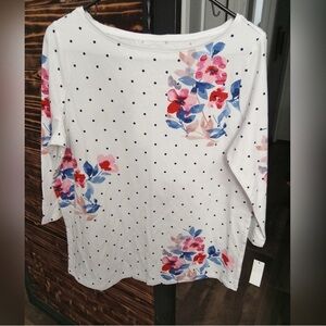 Elegant Floral and Polka Dot Long Sleeve Top